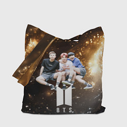 Сумка-шопер BTS черно-золотой фон, цвет: 3D-принт