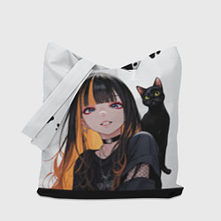 Сумка-шопер Девушка и кот, цвет: 3D-принт