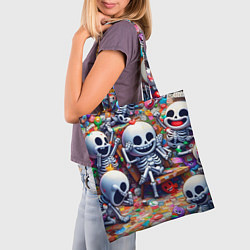 Сумка-шопер Смеющиеся прикольные скелетики - нейроарт, цвет: 3D-принт — фото 2