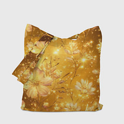 Сумка-шоппер Цветочный золотой с искрами