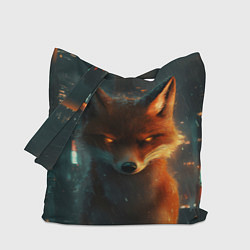 Сумка-шопер Лиса на фоне высоток, цвет: 3D-принт