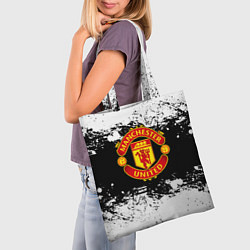 Сумка-шопер Манчестер Юнайтед черно белые краски лого, цвет: 3D-принт — фото 2