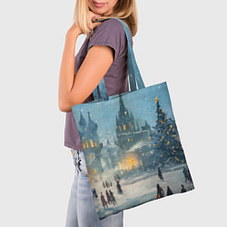 Сумка-шопер Новогодняя елка в Москве, цвет: 3D-принт — фото 2