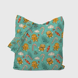 Сумка-шоппер Новогодний паттерн печенье с конфетами