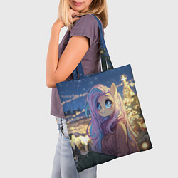 Сумка-шопер Аниме - лошадка в новогодней атмосфере, цвет: 3D-принт — фото 2
