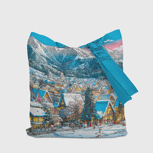Сумка-шоппер Новогодняя деревушка в горах / 3D-принт – фото 2