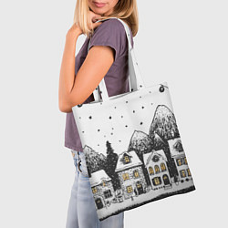 Сумка-шопер Черно-белый новогодний город, цвет: 3D-принт — фото 2