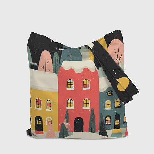 Сумка-шоппер Разноцветные новогодние дома / 3D-принт – фото 2