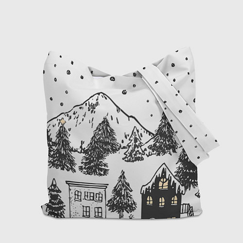 Сумка-шоппер Заснеженный черно-белый город / 3D-принт – фото 2