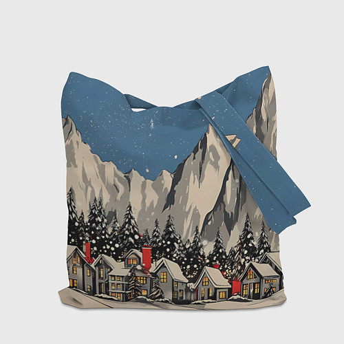 Сумка-шоппер Небольшой новогодний город в горах / 3D-принт – фото 2