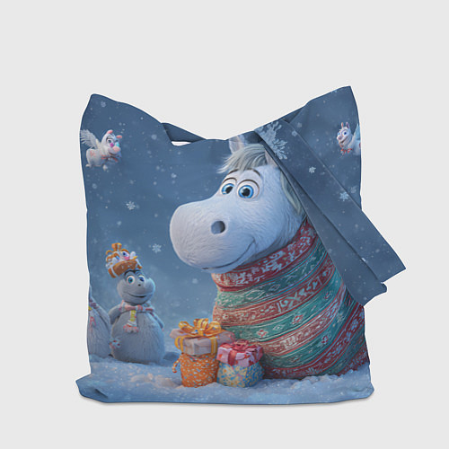 Сумка-шоппер Новогодняя лошадь с подарками / 3D-принт – фото 2