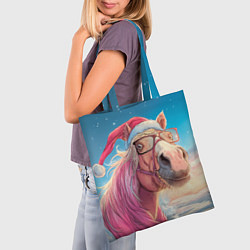 Сумка-шопер Новогодняя лошадь в очках, цвет: 3D-принт — фото 2