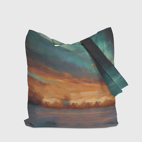 Сумка-шоппер Лошадь на фоне северного сиянми / 3D-принт – фото 2