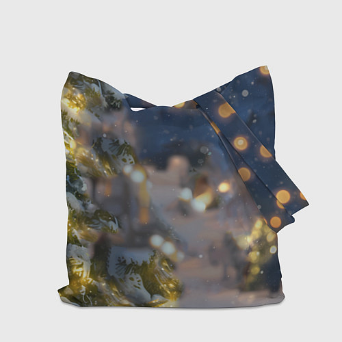 Сумка-шоппер Рыжая лошадка на фоне Нового года / 3D-принт – фото 2