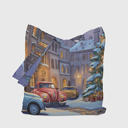 Сумка-шопер Новогодний снежный двор, цвет: 3D-принт