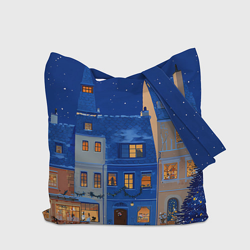Сумка-шоппер Синяя новогодняя елочка во дворе / 3D-принт – фото 2