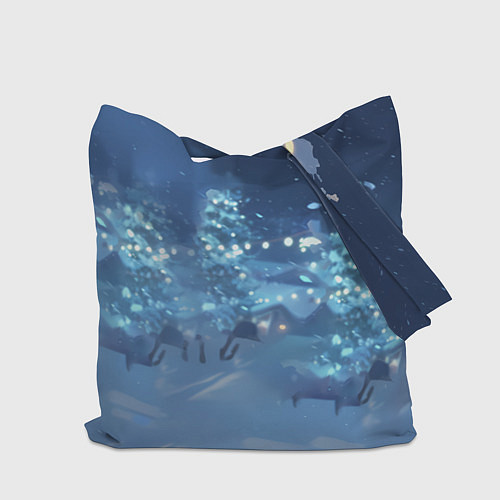 Сумка-шоппер Лошадь на фоне новогодней елки / 3D-принт – фото 2