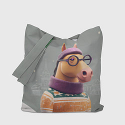 Сумка-шопер Новогодняя лошадка хипстер, цвет: 3D-принт