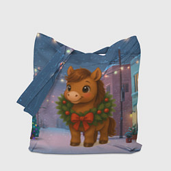 Сумка-шопер Лошадка с новогоднем венком 2026, цвет: 3D-принт