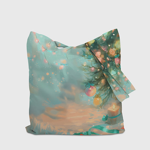 Сумка-шоппер Милый рыжий котенок любуется елкой / 3D-принт – фото 2