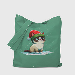 Сумка-шопер Новогодний мем котик, цвет: 3D-принт