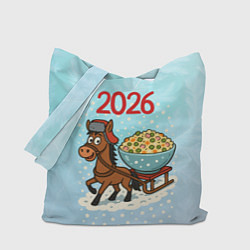 Сумка-шопер Лошадка везет тазик оливье 2026, цвет: 3D-принт