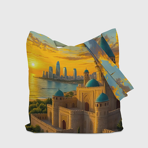 Сумка-шоппер Баку сплетение эпох на закате / 3D-принт – фото 2