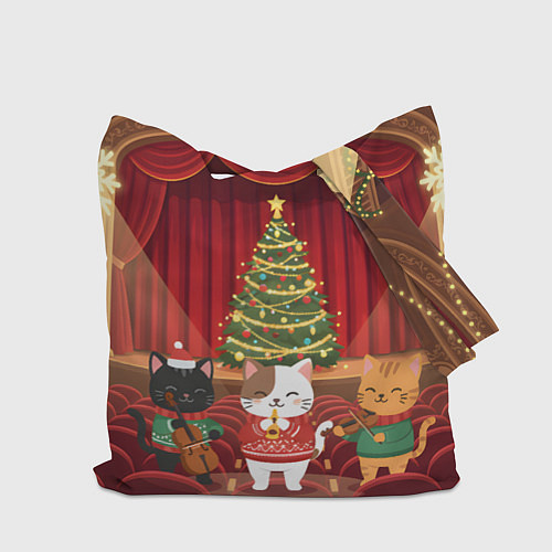 Сумка-шоппер Новогодние котики музыканты / 3D-принт – фото 2