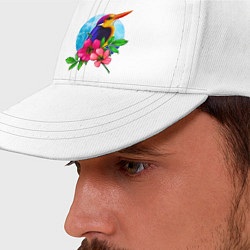 Бейсболка Тропическая птица в цветах, цвет: белый — фото 2