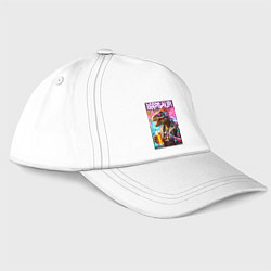 Бейсболка Кибер пивозавр на фоне стены с граффити - нейроарт, цвет: белый