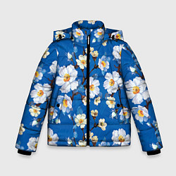 Куртка зимняя для мальчика Цветы ретро 5, цвет: 3D-черный