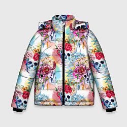 Куртка зимняя для мальчика Цветы и бабочки 5, цвет: 3D-черный