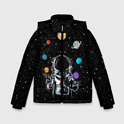Куртка зимняя для мальчика Космический жонглер, цвет: 3D-светло-серый