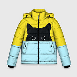 Куртка зимняя для мальчика Черный кот выглядывает, цвет: 3D-черный