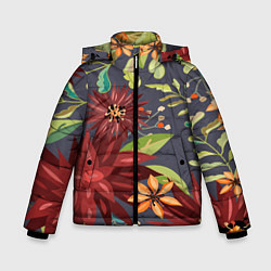 Куртка зимняя для мальчика Цветочки, цвет: 3D-черный