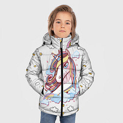 Куртка зимняя для мальчика Единорог на облаках, цвет: 3D-красный — фото 2