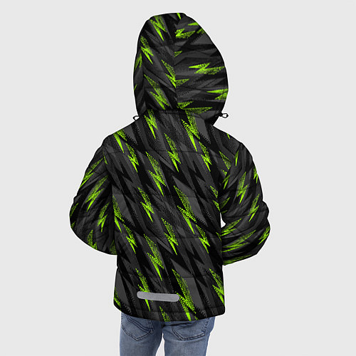 Зимняя куртка для мальчика Зеленые молнии паттерн / 3D-Красный – фото 4