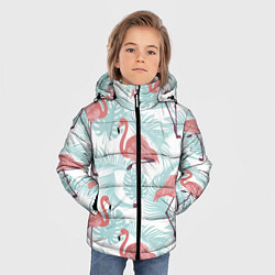 Куртка зимняя для мальчика Узор фламинго и тропических растений, цвет: 3D-черный — фото 2