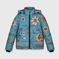 Куртка зимняя для мальчика Цветочный рай узор, цвет: 3D-черный