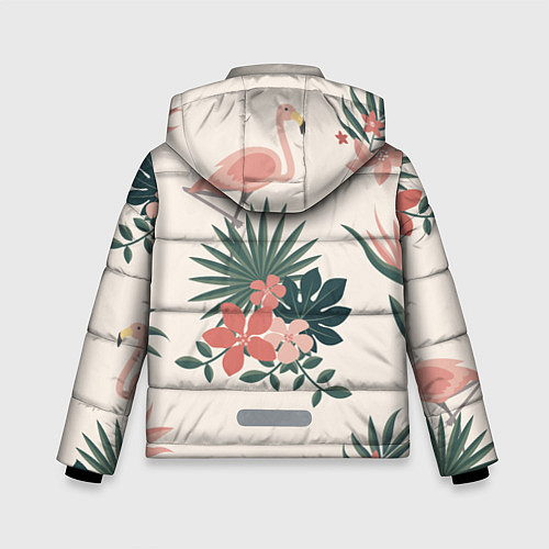 Зимняя куртка для мальчика Розовый фламинго и цветы / 3D-Черный – фото 2