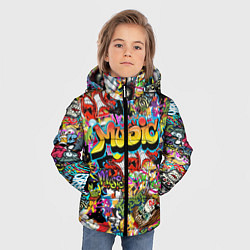 Куртка зимняя для мальчика Граффити Крейзи мьюзик, цвет: 3D-черный — фото 2