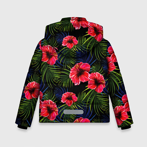 Зимняя куртка для мальчика Тропические цветы и листья / 3D-Черный – фото 2