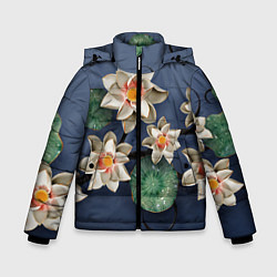 Куртка зимняя для мальчика 3D стеклянные цветы, цвет: 3D-черный