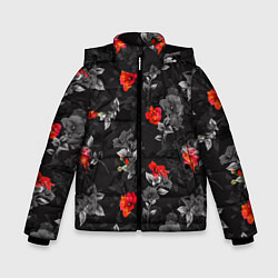 Куртка зимняя для мальчика Красные цветы, цвет: 3D-светло-серый