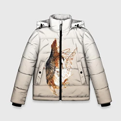 Куртка зимняя для мальчика Летящая сова рисунок, цвет: 3D-черный