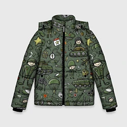 Куртка зимняя для мальчика Военные атрибуты, цвет: 3D-черный