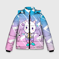 Куртка зимняя для мальчика Котик-рыбка-единорог, цвет: 3D-черный