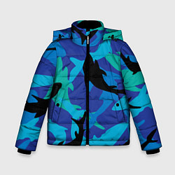 Куртка зимняя для мальчика Акулы паттерн, цвет: 3D-черный