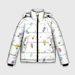 Куртка зимняя для мальчика Цветы и бабочки, цвет: 3D-черный