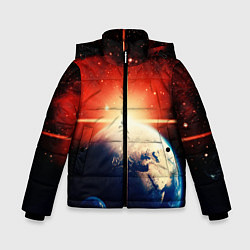 Куртка зимняя для мальчика Космос земля 3D, цвет: 3D-красный